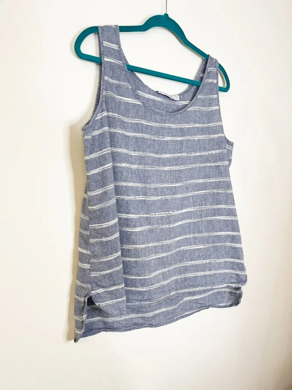 Liz Claiborne Linen Blend Striped Tank Top Blue White Sleeveless XL Coastal - Picture 6 of 6